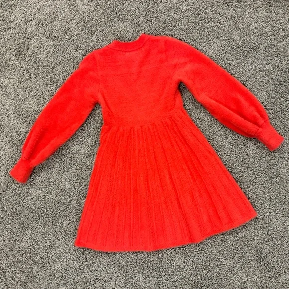 Arshiner Girls red Sweater Dress with lantern sleeves and pleated Twirl skirt - Picture 6 of 7